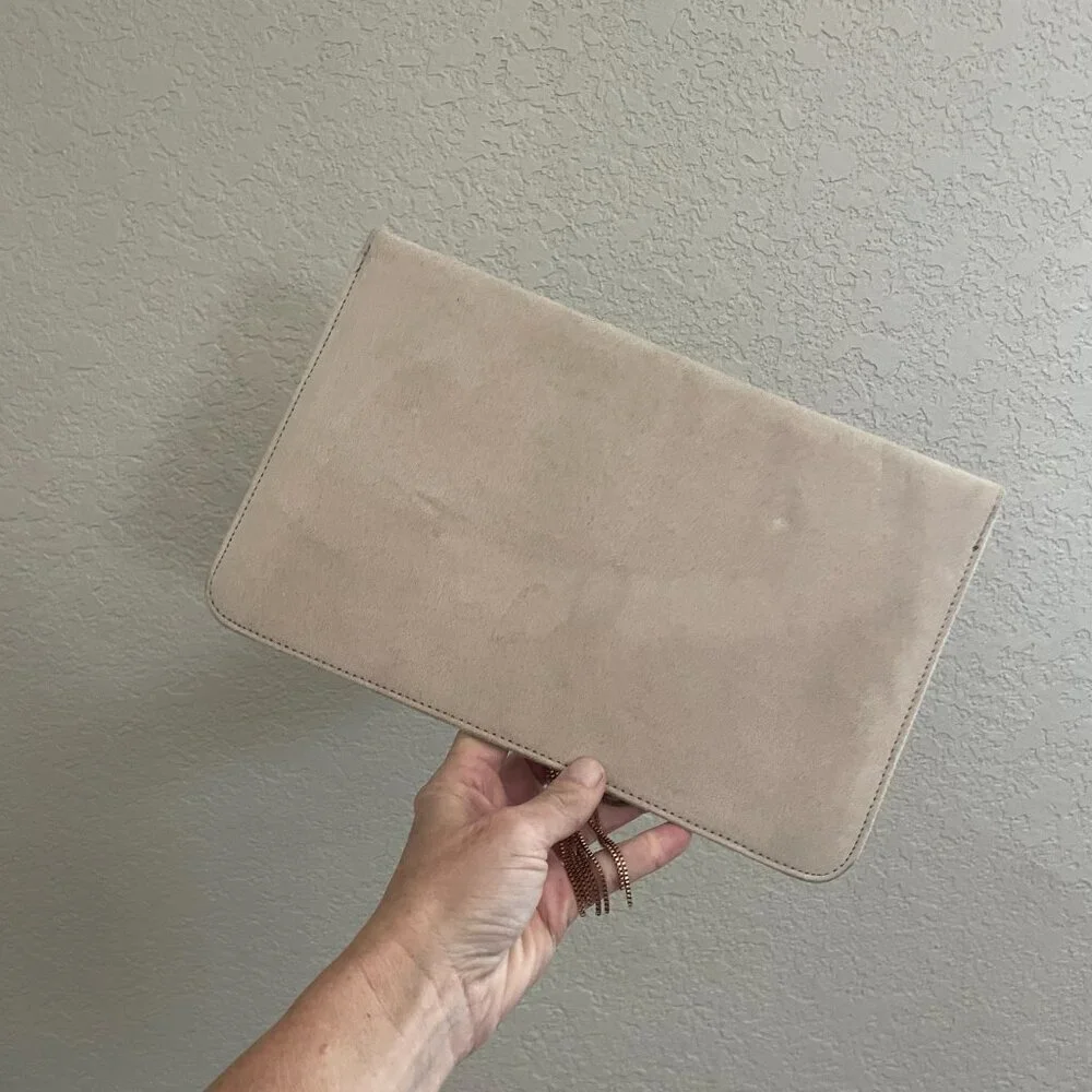 ASOS Blush Faux Suede Envelope Clutch Nude Tassel Bag